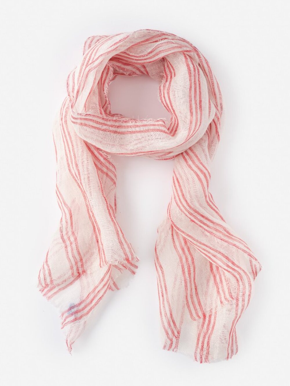 J McLaughlin Tessa Linen Scarf in Stripe - Red Poppy NEW